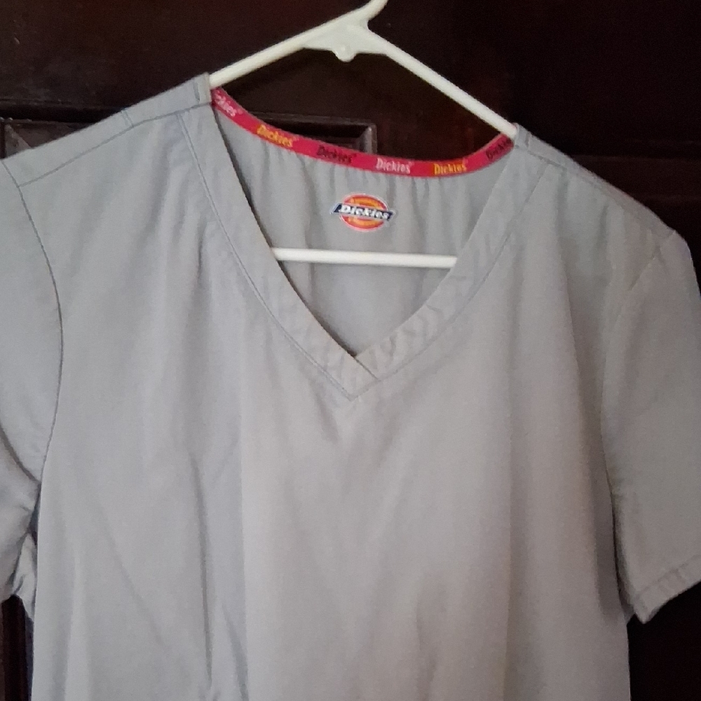 Dickies Light Gray V-Neck Medical Scrub Top